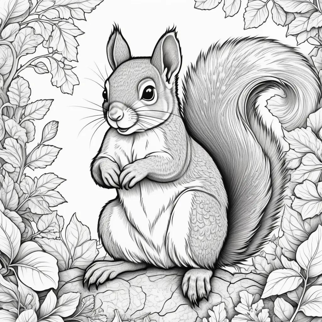 Black and white illustration of a squirrel coloring page