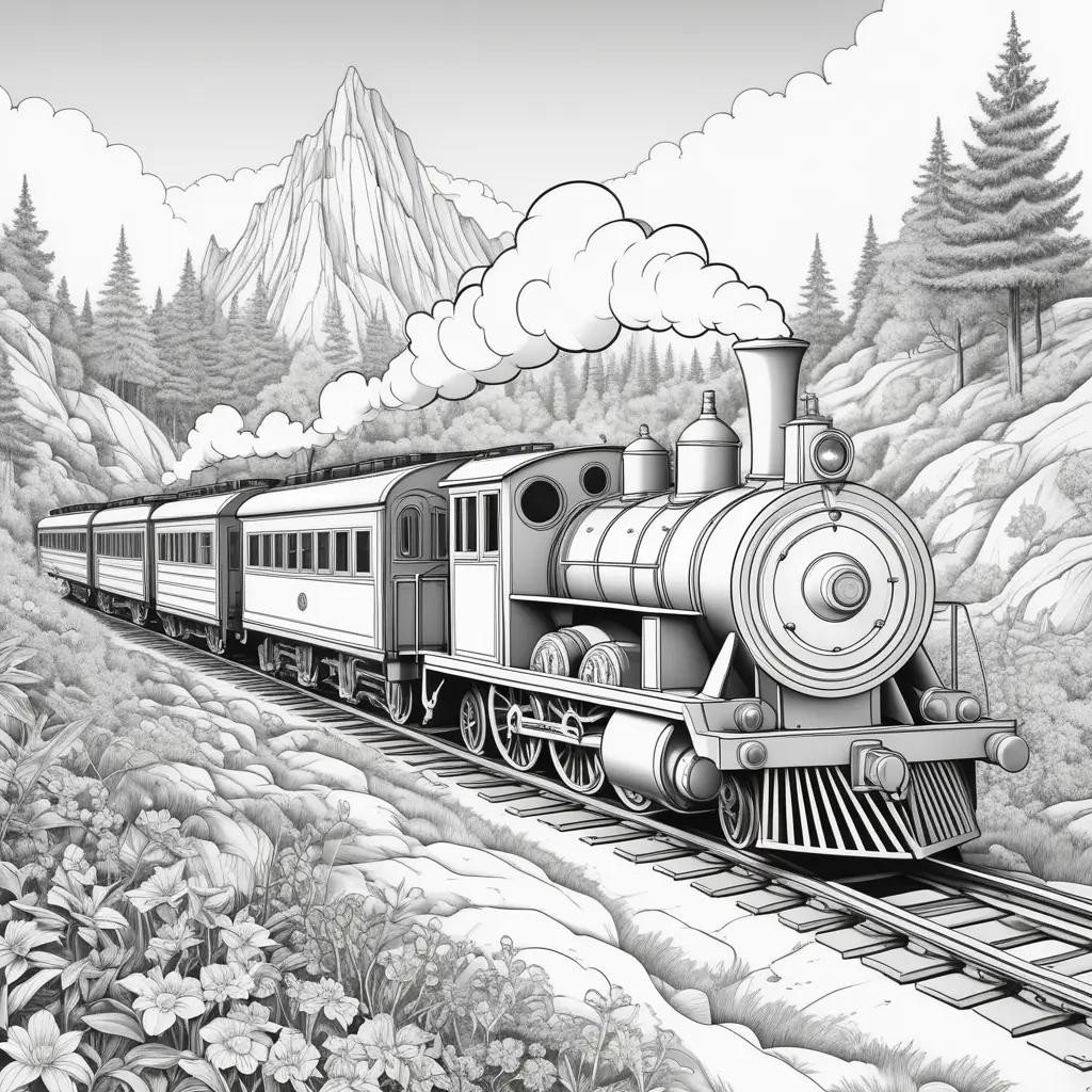 蒸気機関車の白黒イラスト