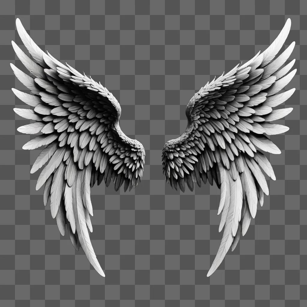 Black and white illustration of angel wings