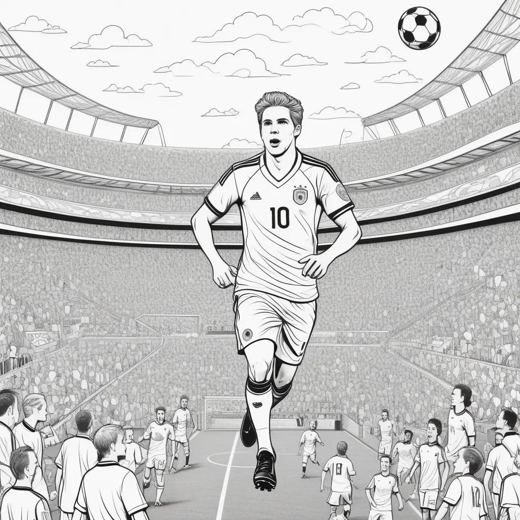 Black and white illustration of soccer player in action