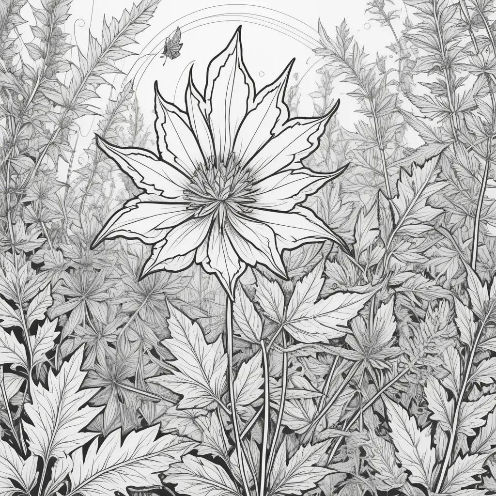 Black and white illustration of weed coloring pages