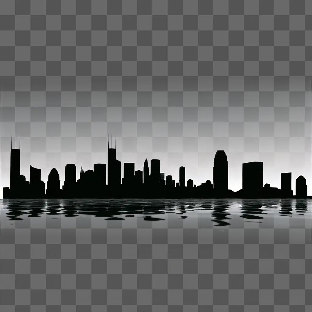 Black and white image of a city skyline