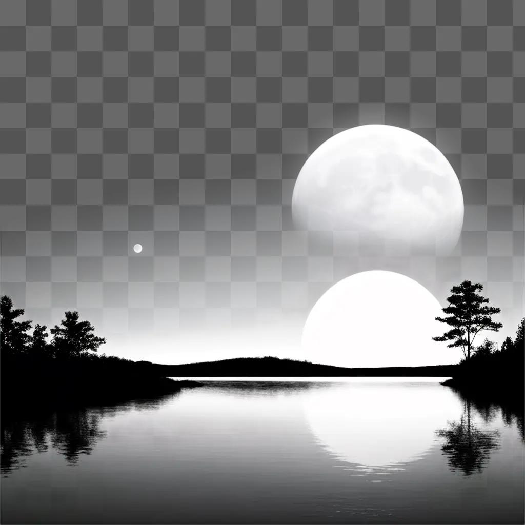 Black and white image of a moonlit night sky