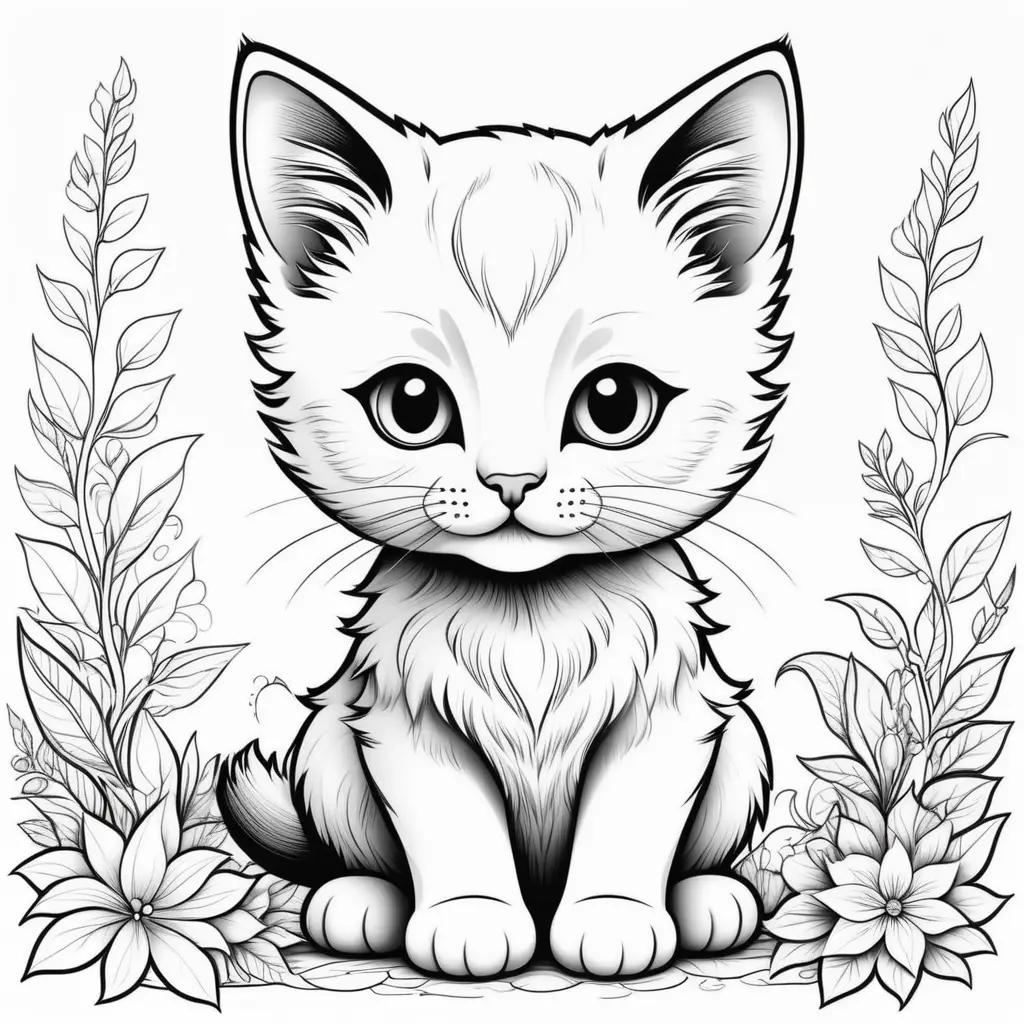 Black and white kitten coloring pages