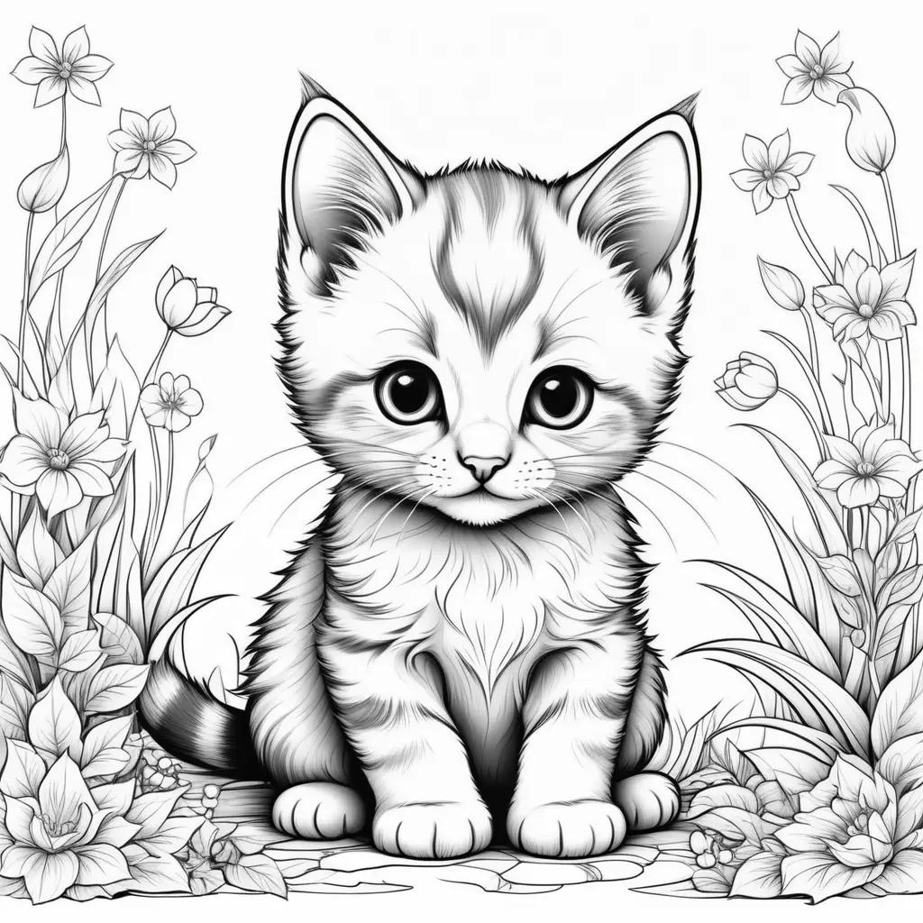 Black and white kitten coloring pages for kids