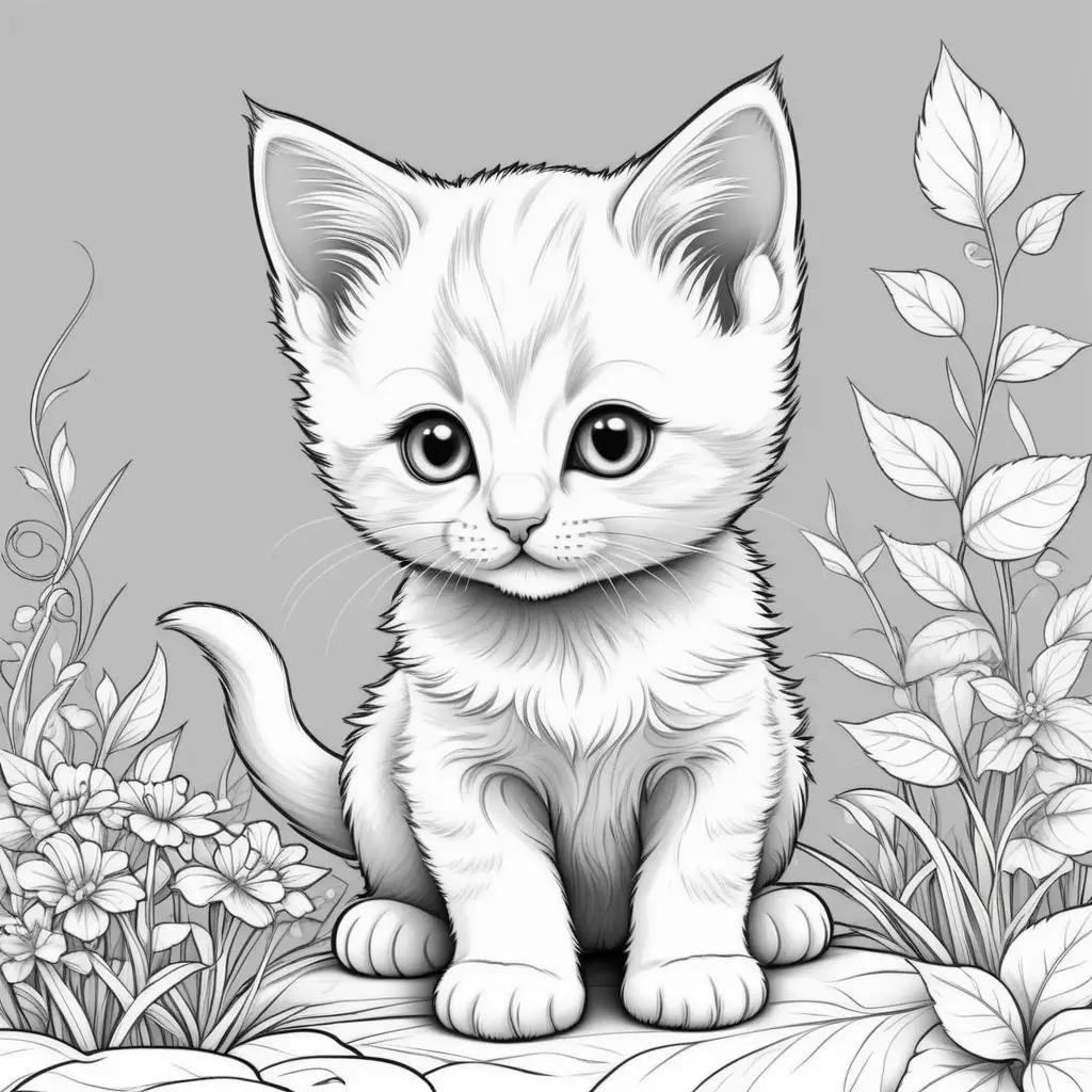 Black and white kitten coloring pages for kids