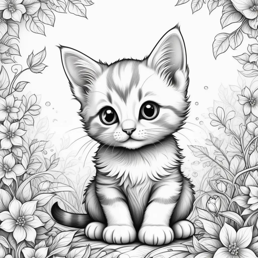 Black and white kitten sitting on flower petals