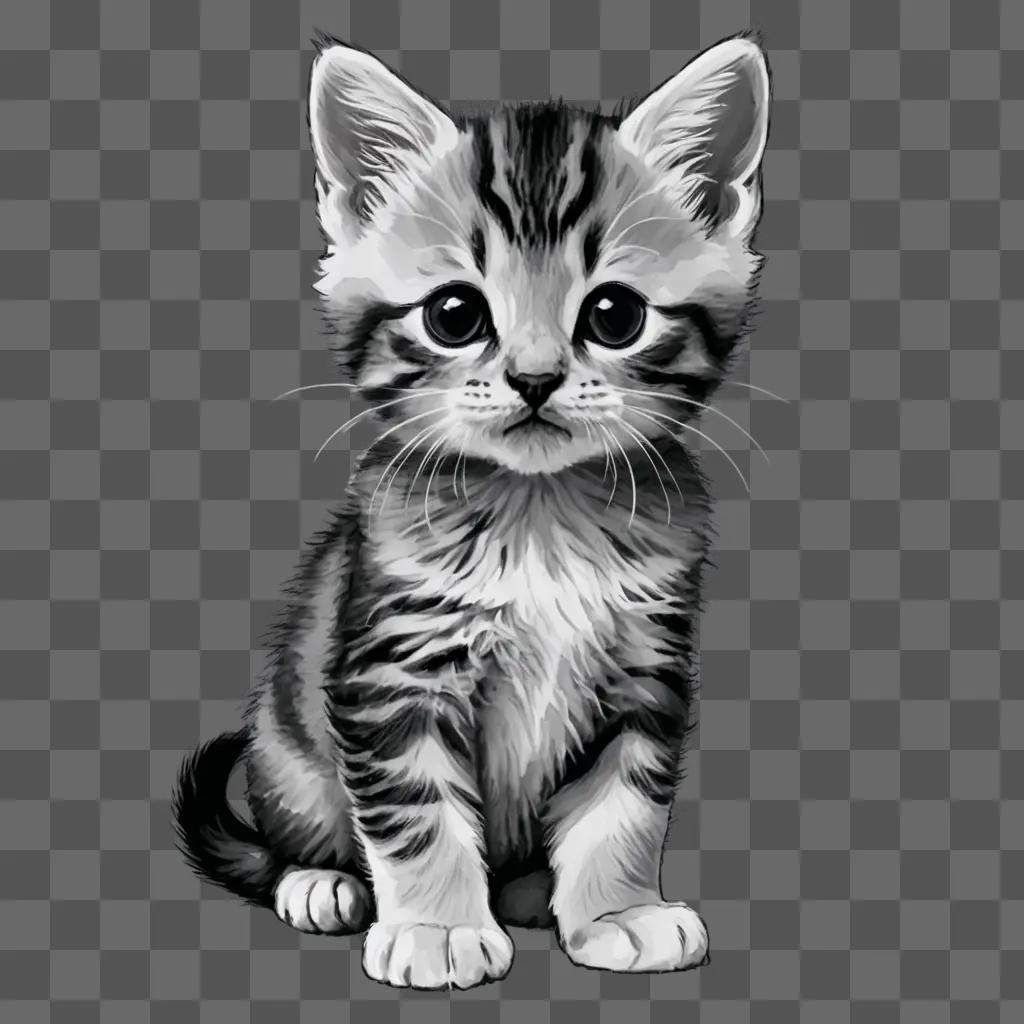 Black and white kitten sketch drawing