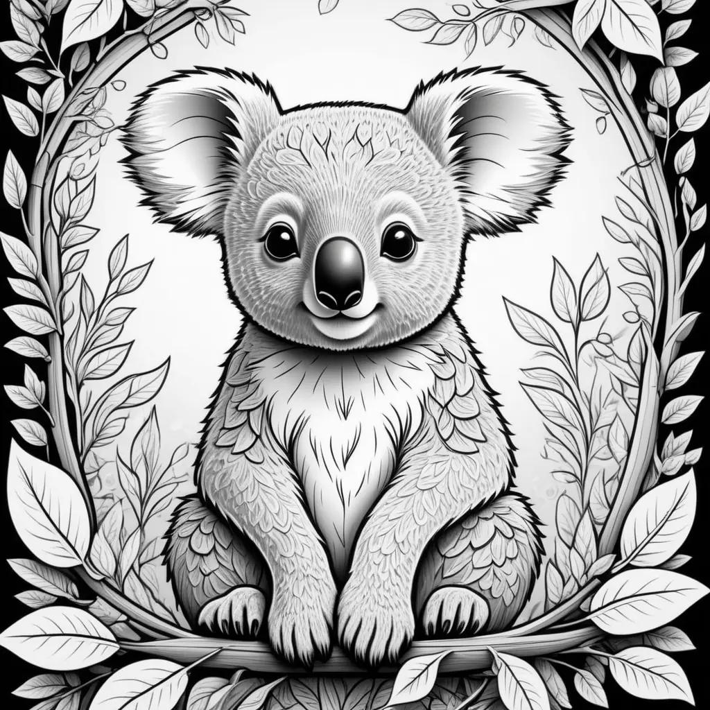 Black and white koala bear sitting on a branch