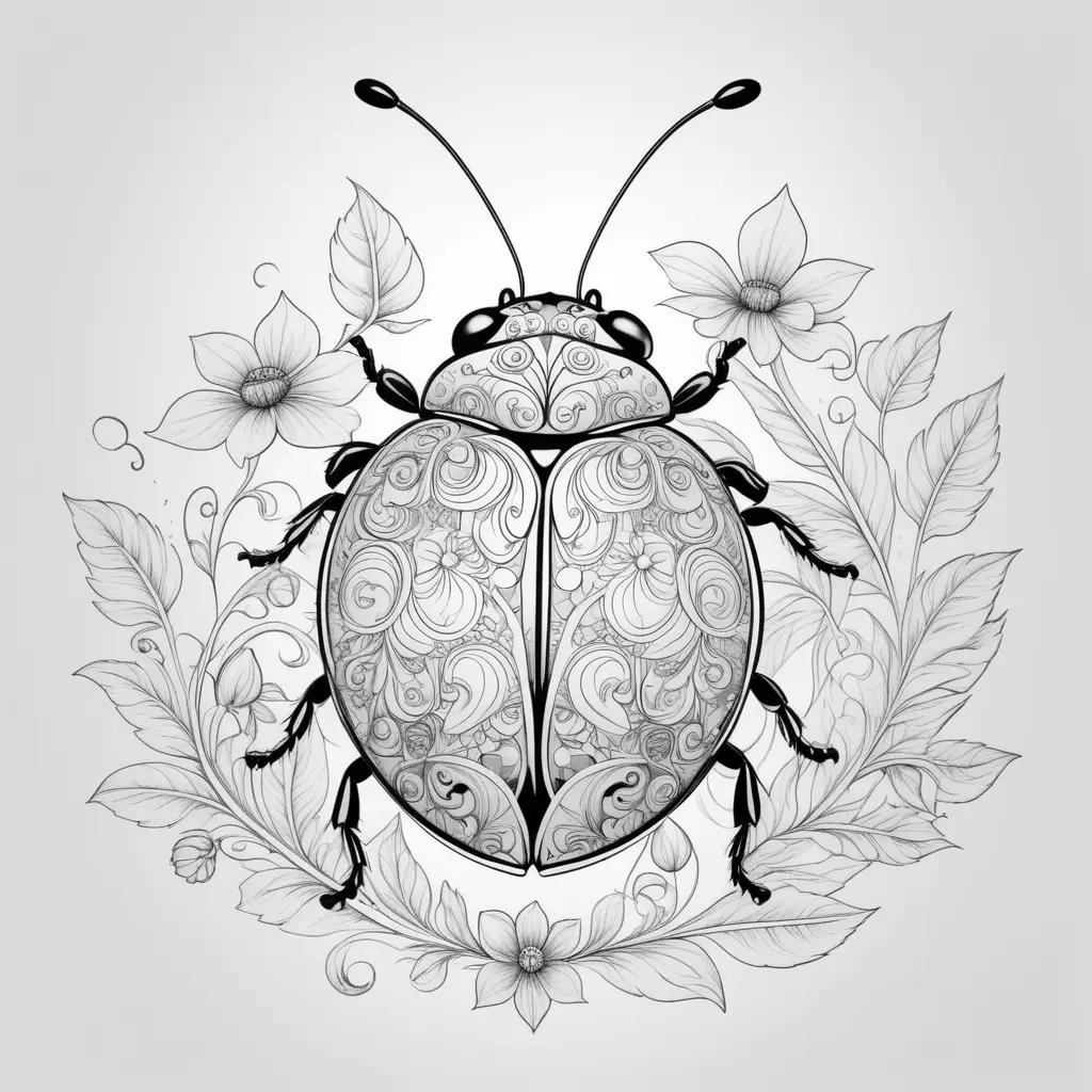 Black and white ladybug coloring page with swirls