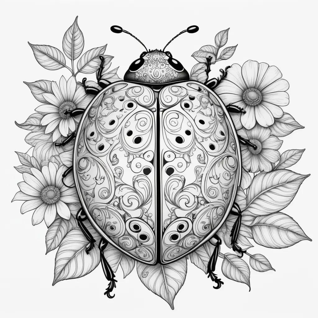 Black and white ladybug coloring pages with swirls