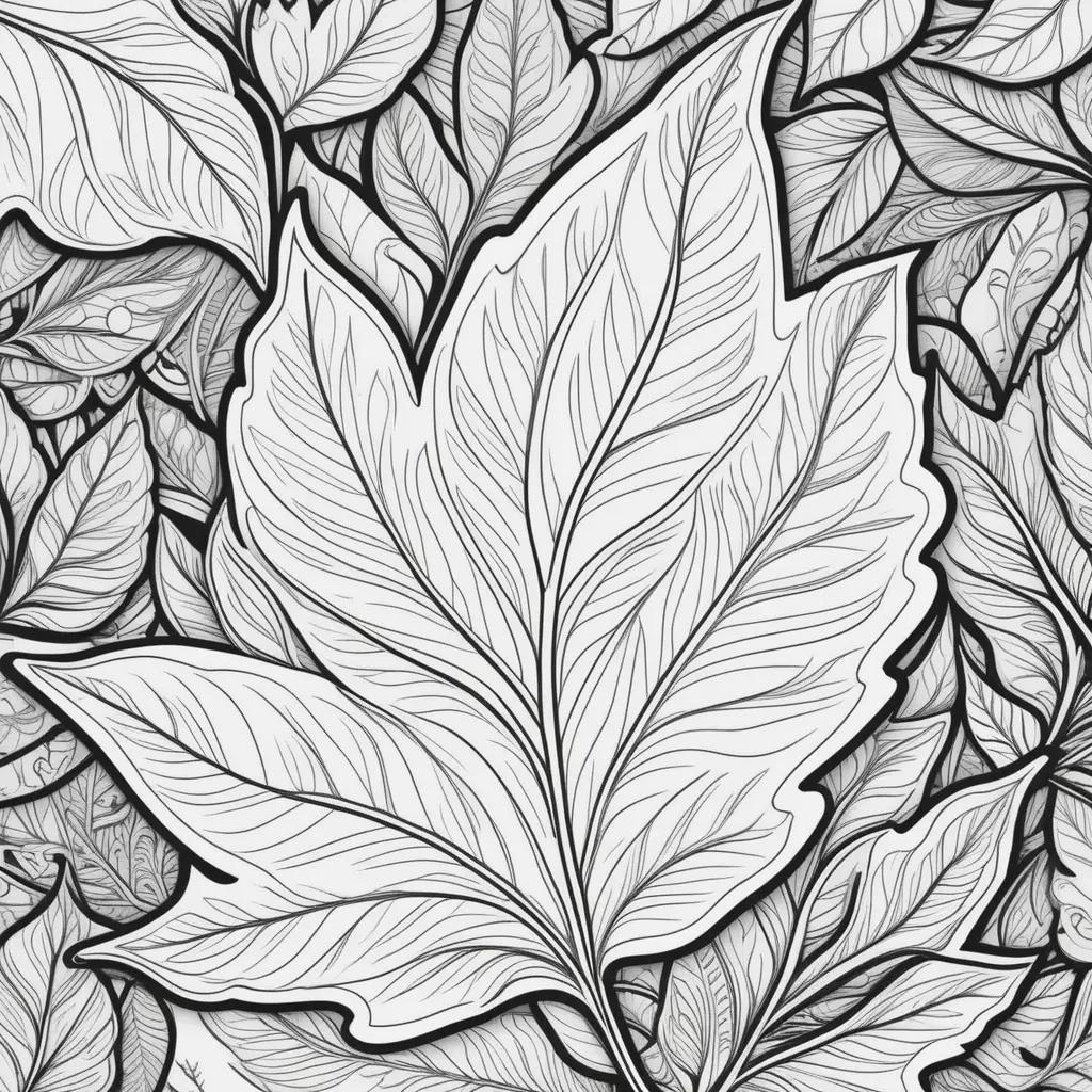 Black and white leaf coloring pages with lines