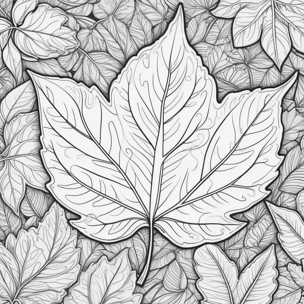 Black and white leaf coloring pages with various leaf shapes