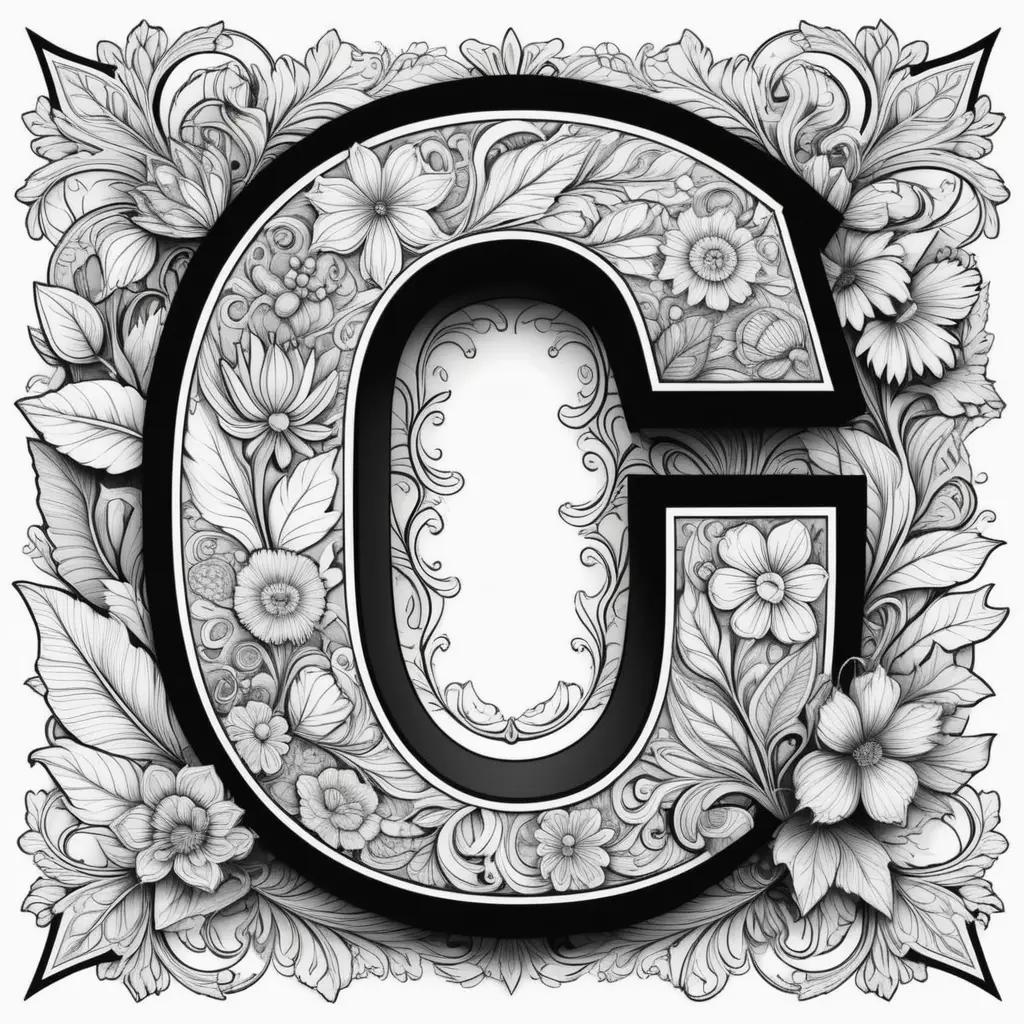 Black and white letter C in floral design