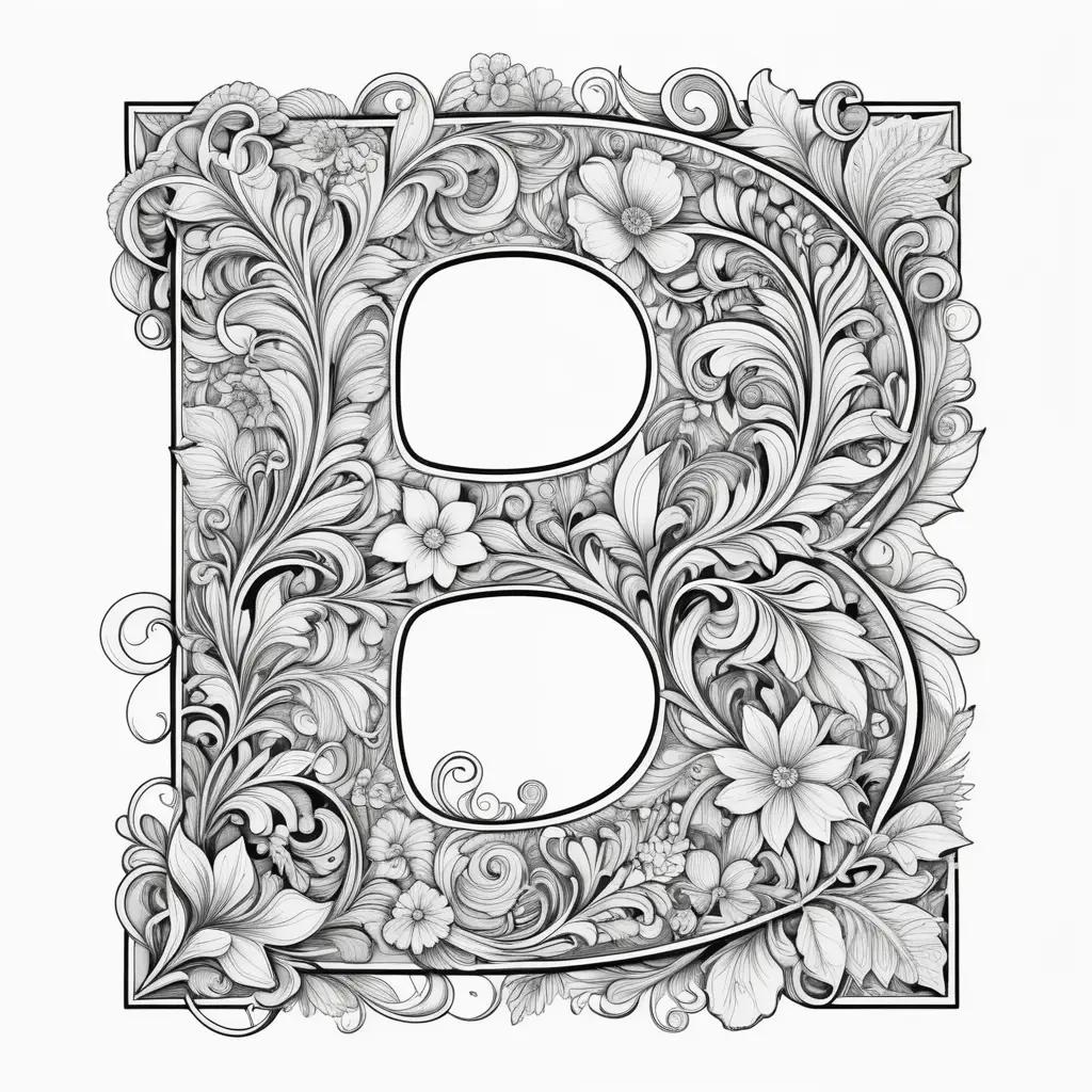 Black and white letter S coloring page with floral design