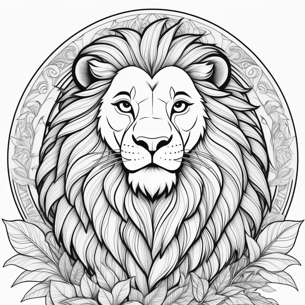 Black and white lion king coloring pages with leaves