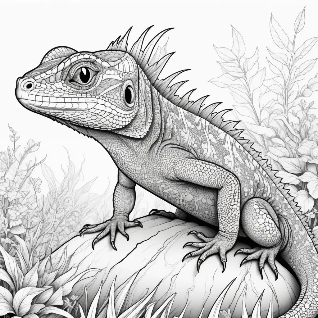 Black and white lizard coloring pages featuring a spiky, tropical creature