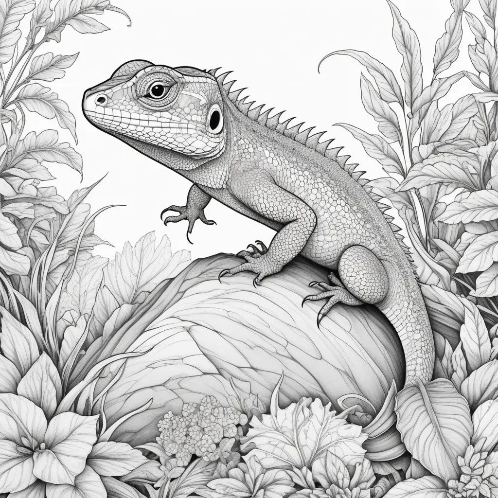 Black and white lizard coloring pages in the jungle