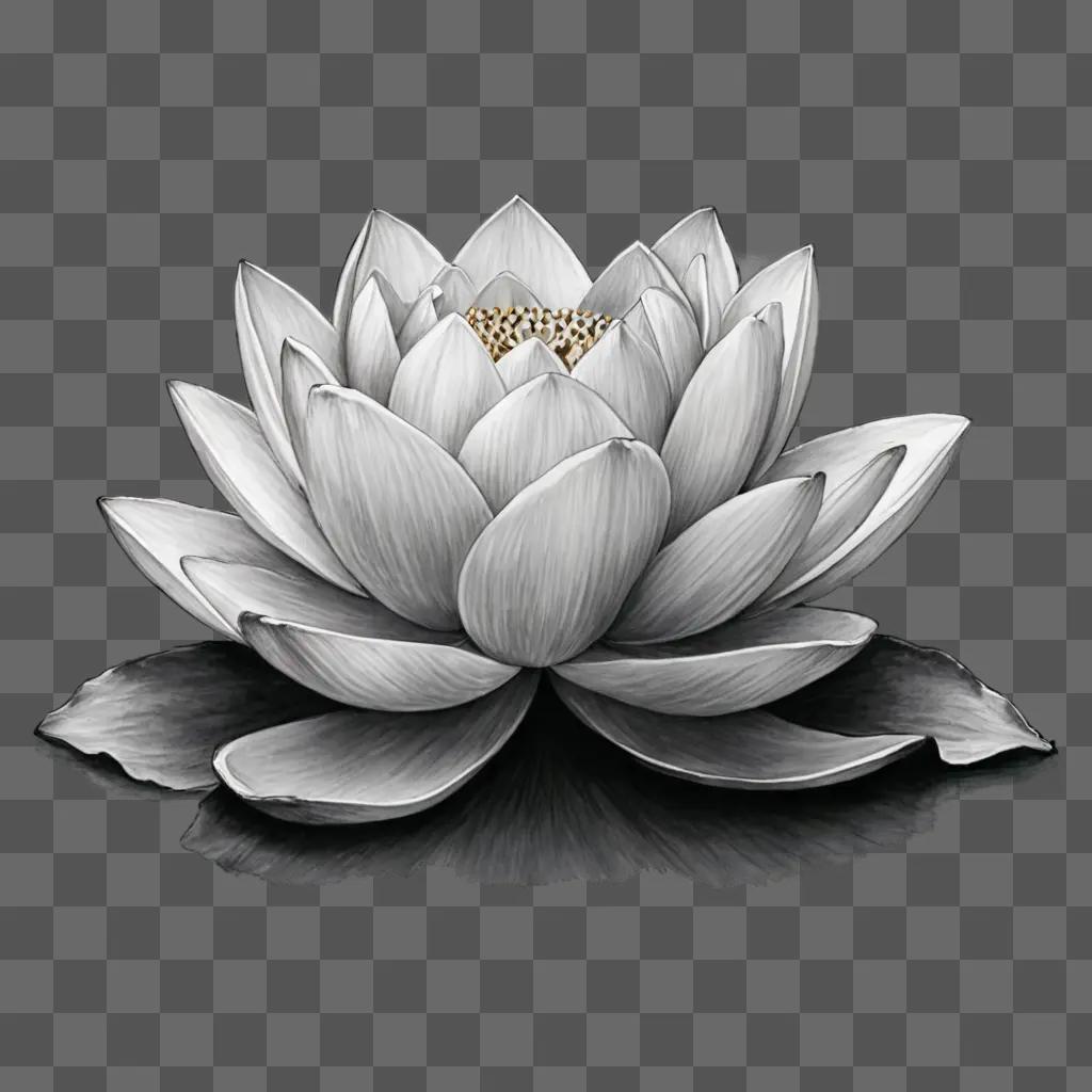 Black and white lotus drawing on gray background