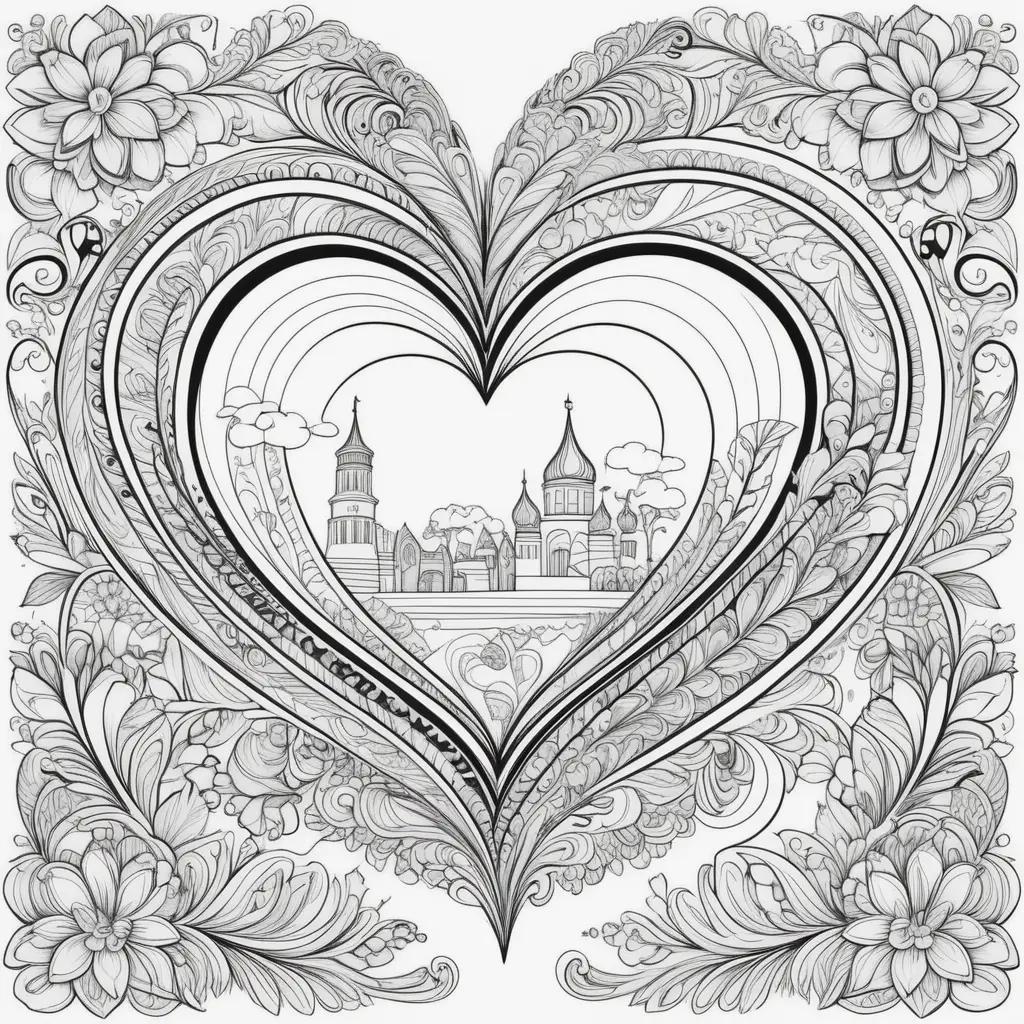 Black and white love coloring pages heart and flower