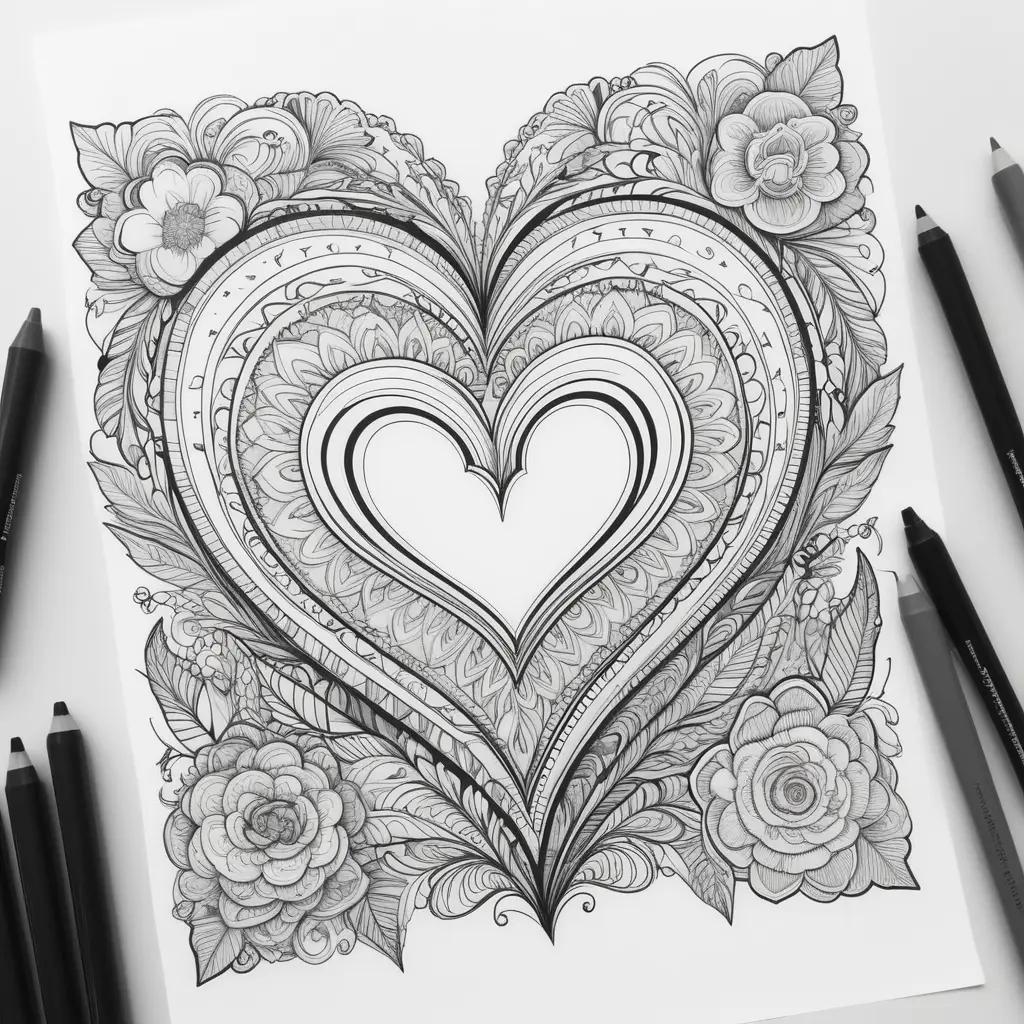 Black and white love coloring pages with roses