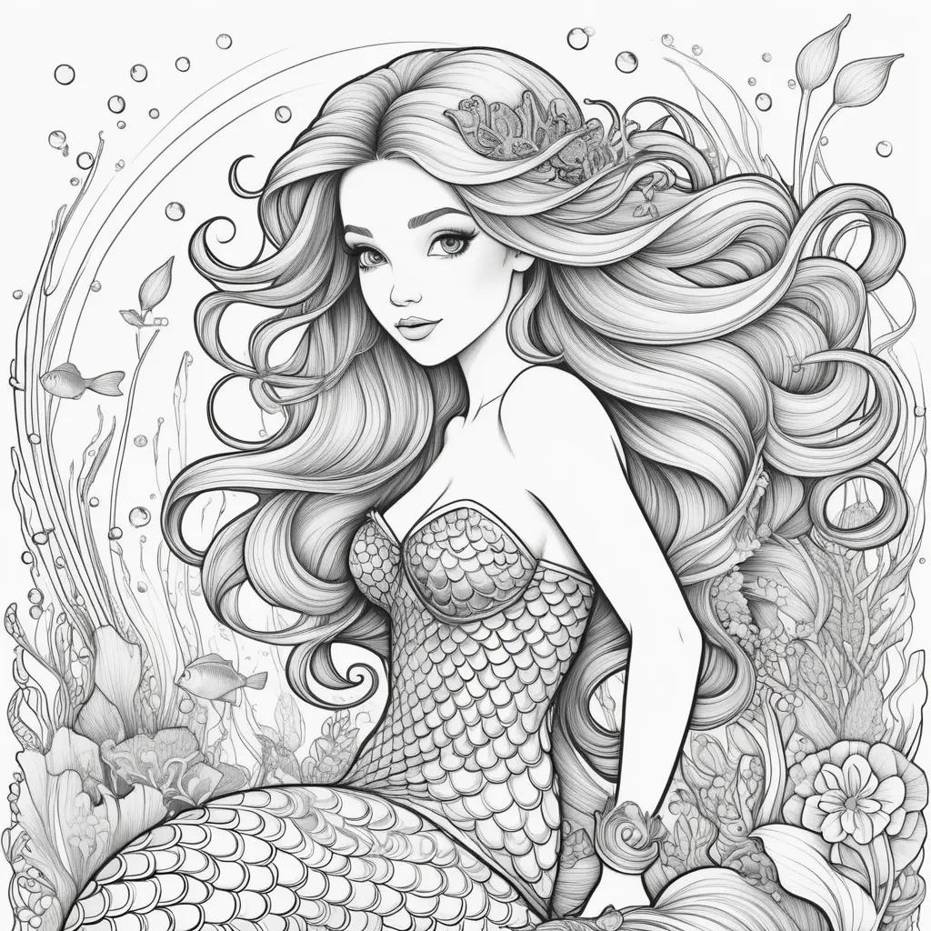 Black and white mermaid color page