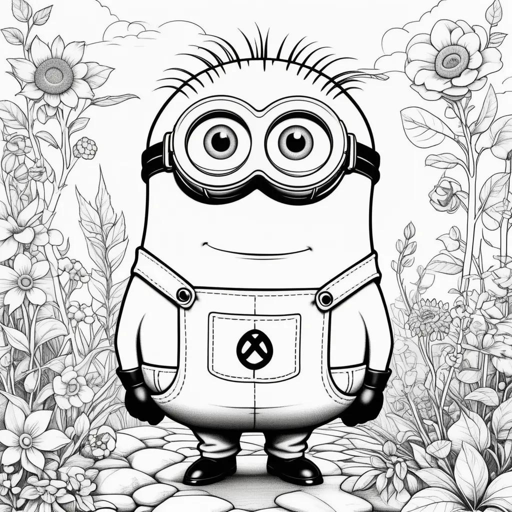 Black and white minion coloring pages with flowers