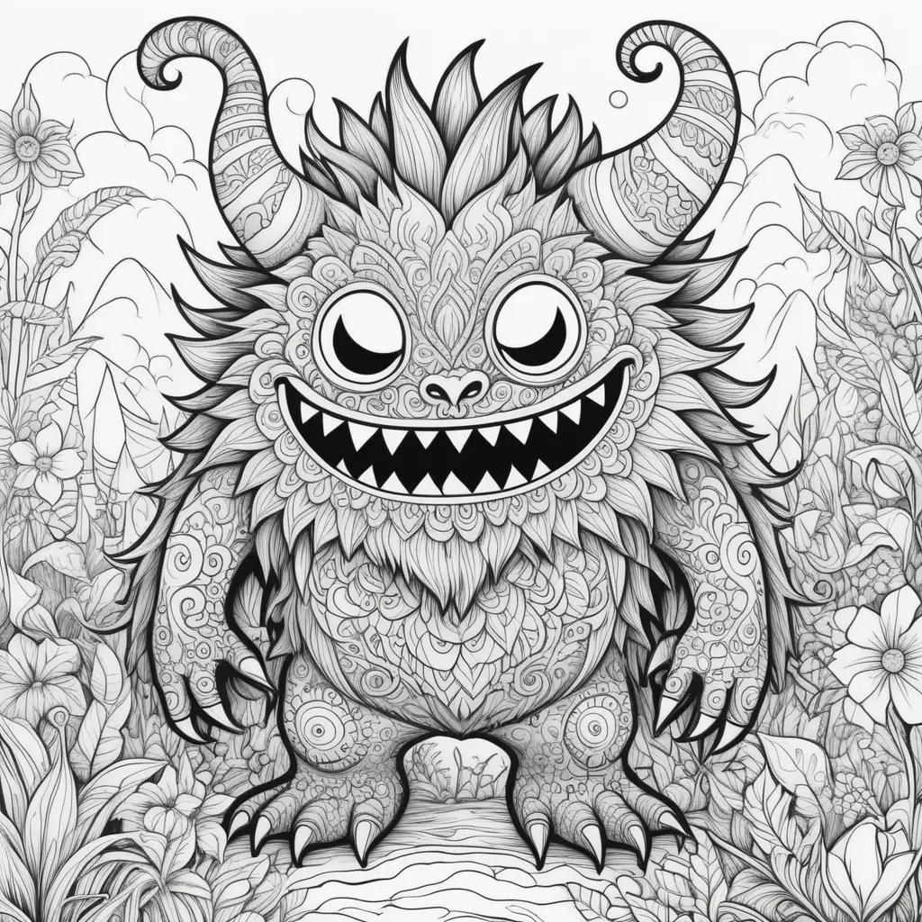 Black and white monster color pages for kids