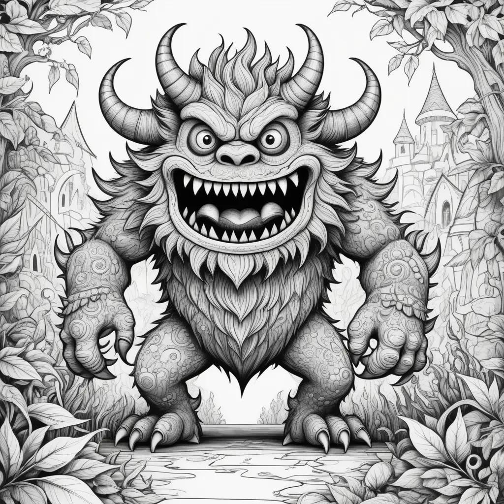 Black and white monster coloring page with color pages