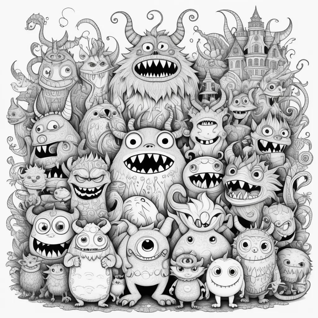 Black and white monster coloring pages