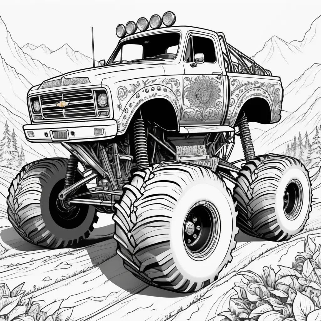 Black and white monster truck coloring page