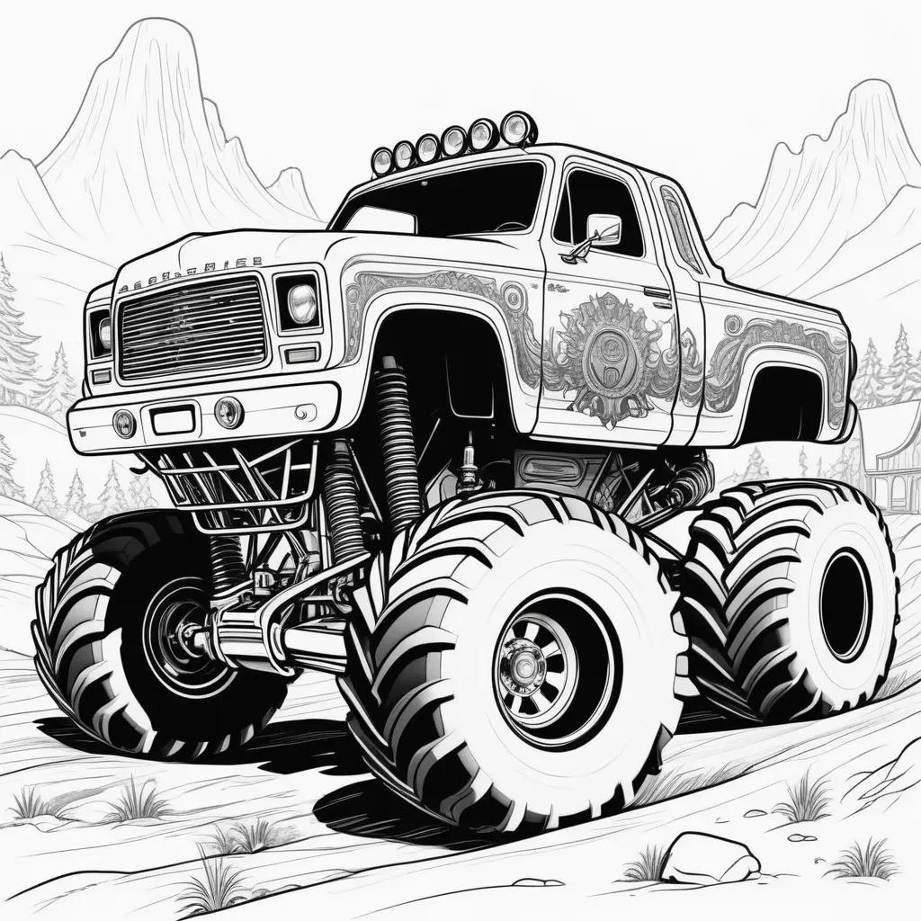 Black and white monster truck drawing