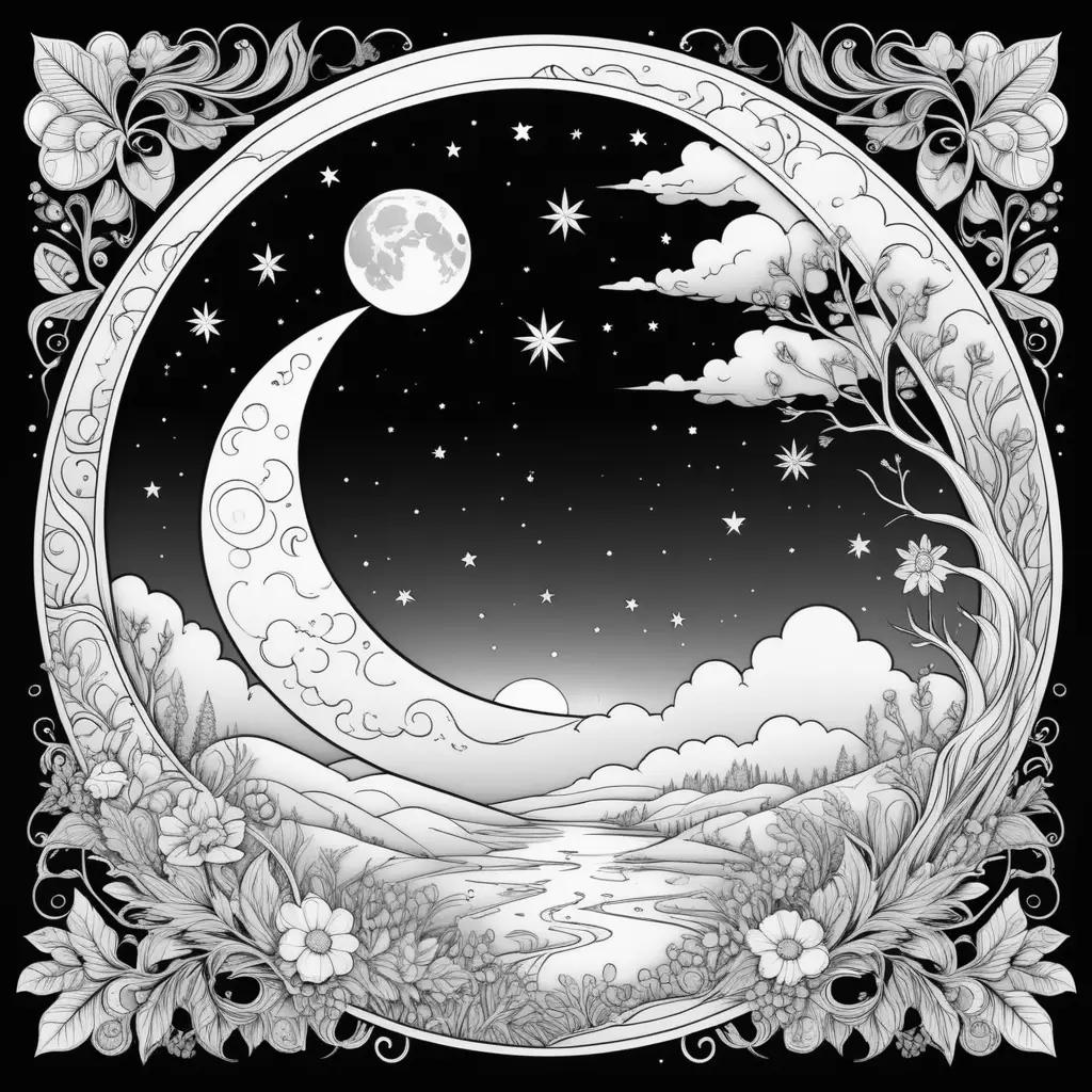 Black and white moon coloring pages