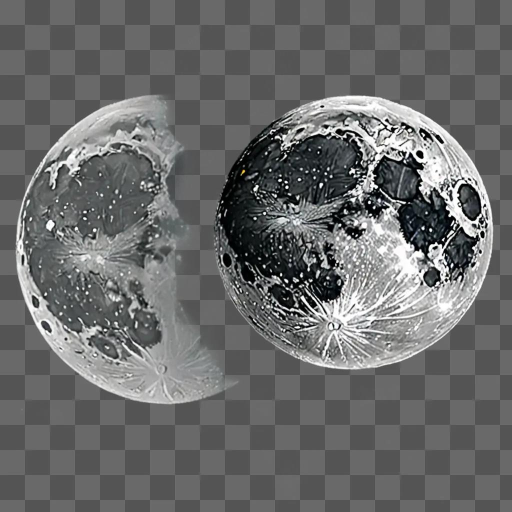 Black and white moon drawing on grey background