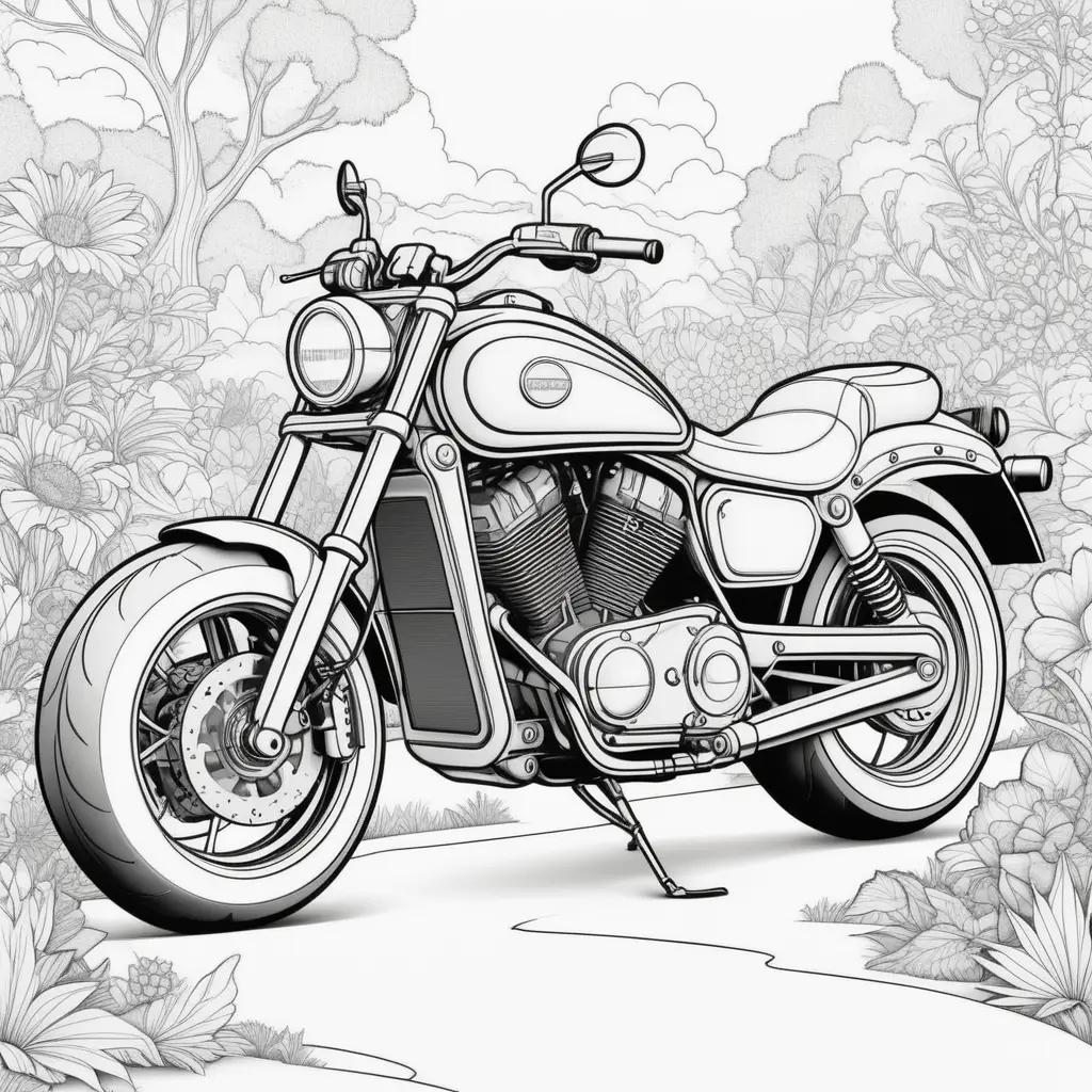 Black and white motorcycle coloring pages with flowers