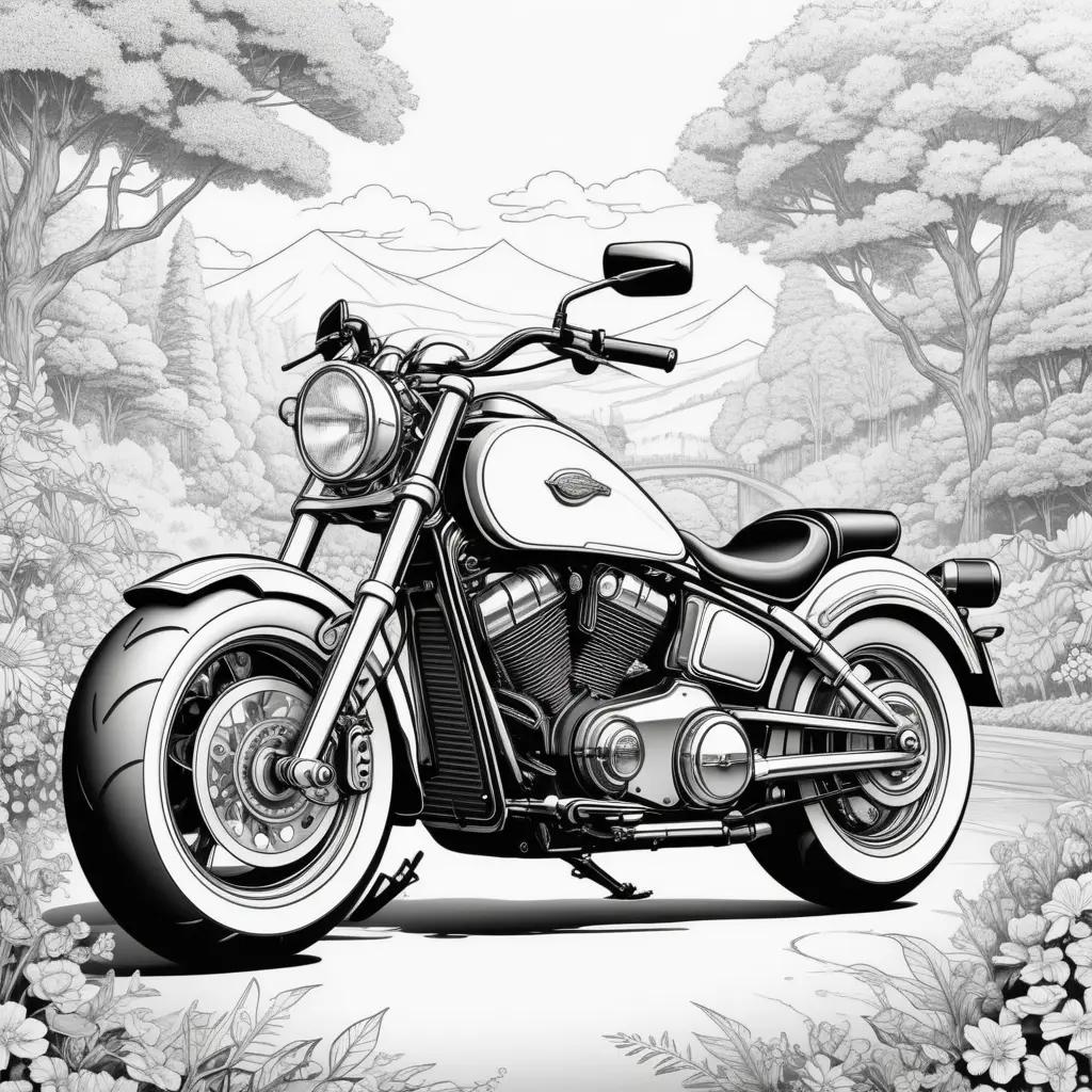 Black and white motorcycle drawing in the woods