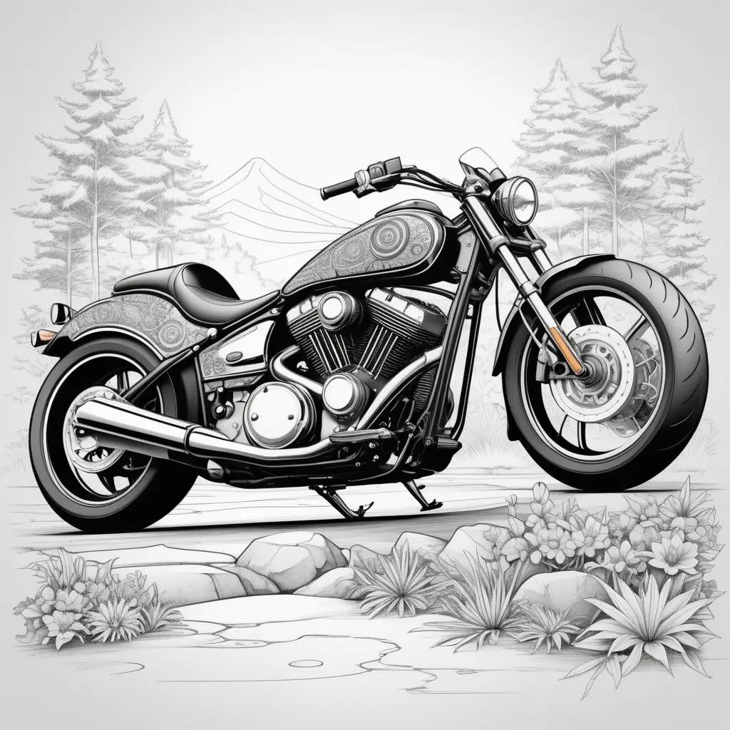 Black and white motorcycle drawn on a page