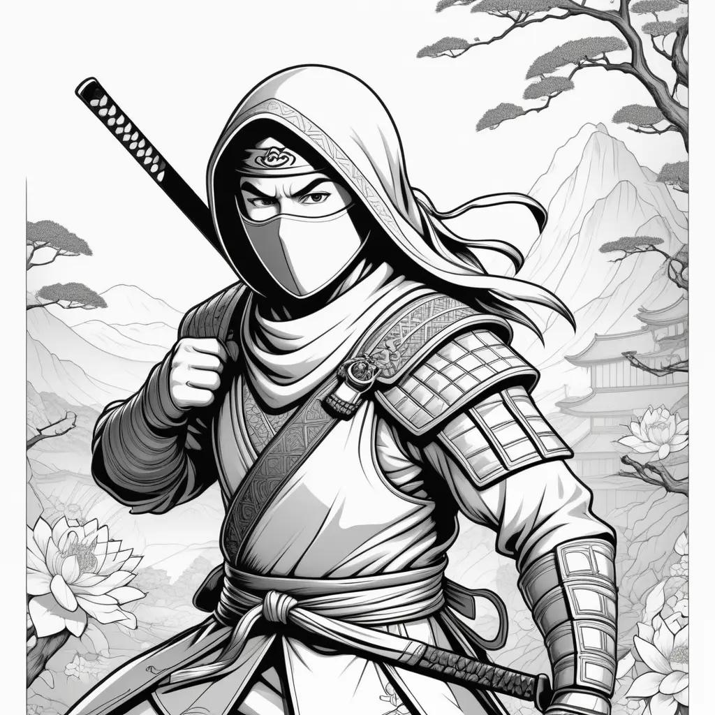 Black and white ninja coloring pages for kids