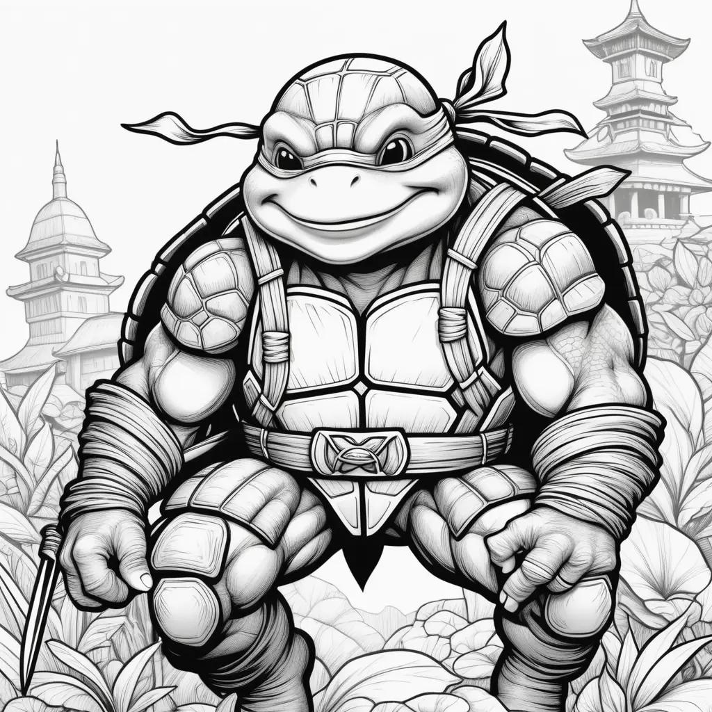 Black and white ninja turtle coloring page with green head