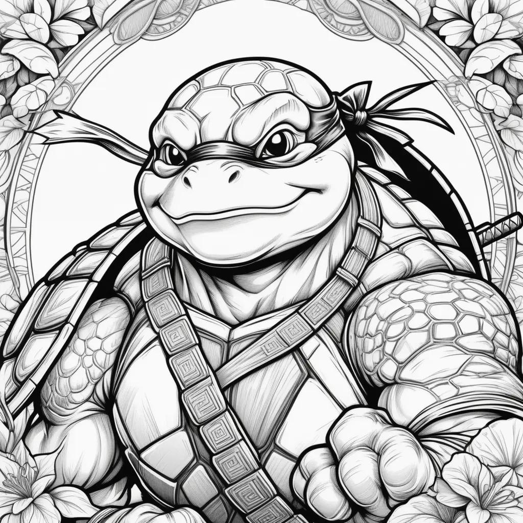 Black and white ninja turtle coloring pages with flowers