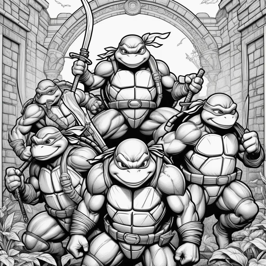 Black and white ninja turtles coloring pages for kids