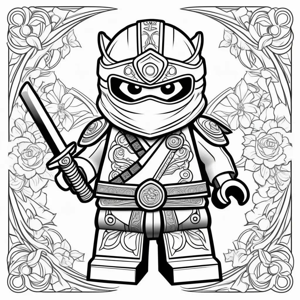 Black and white ninjago coloring pages featuring a warrior and a sword