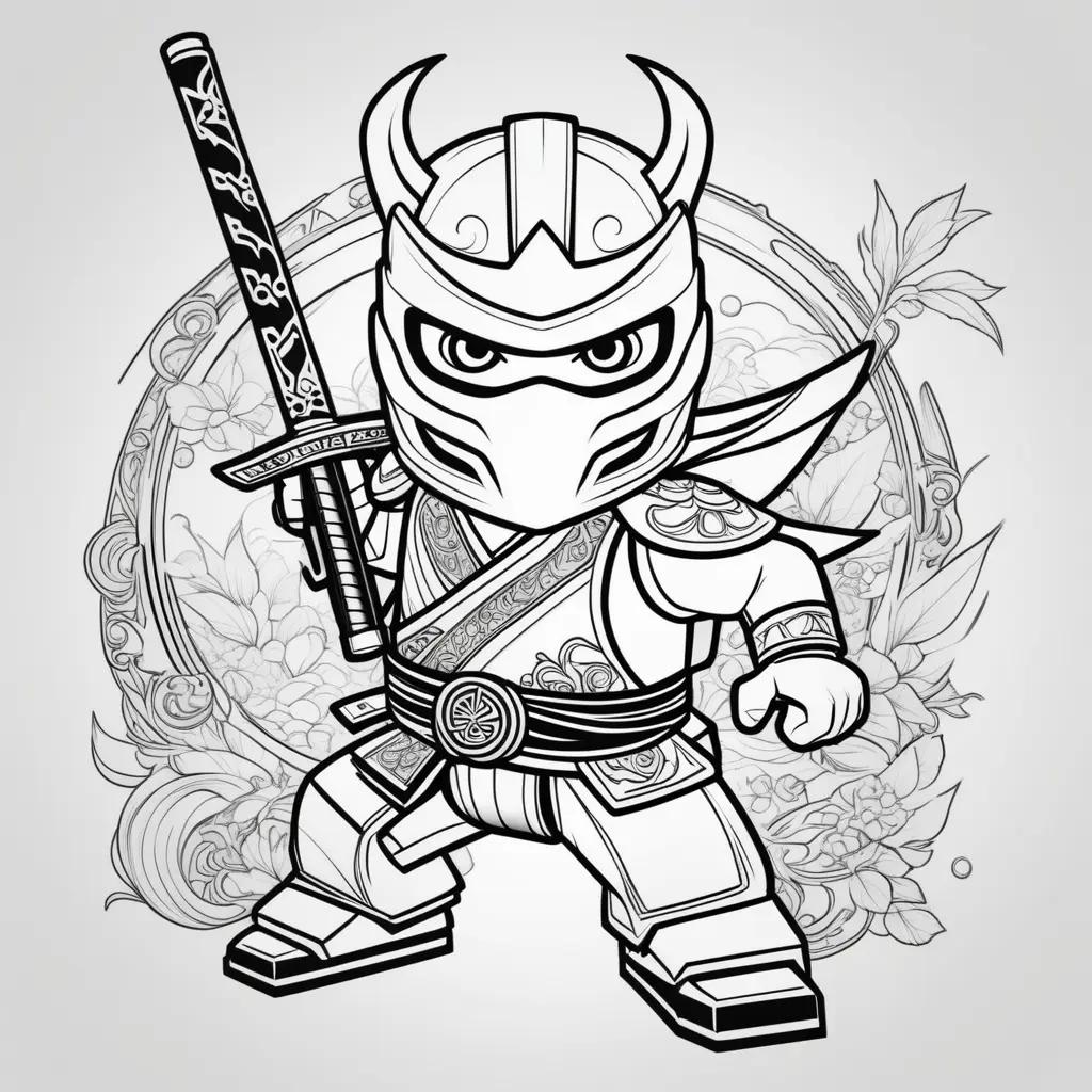 Black and white ninjago coloring pages of a warrior holding a sword