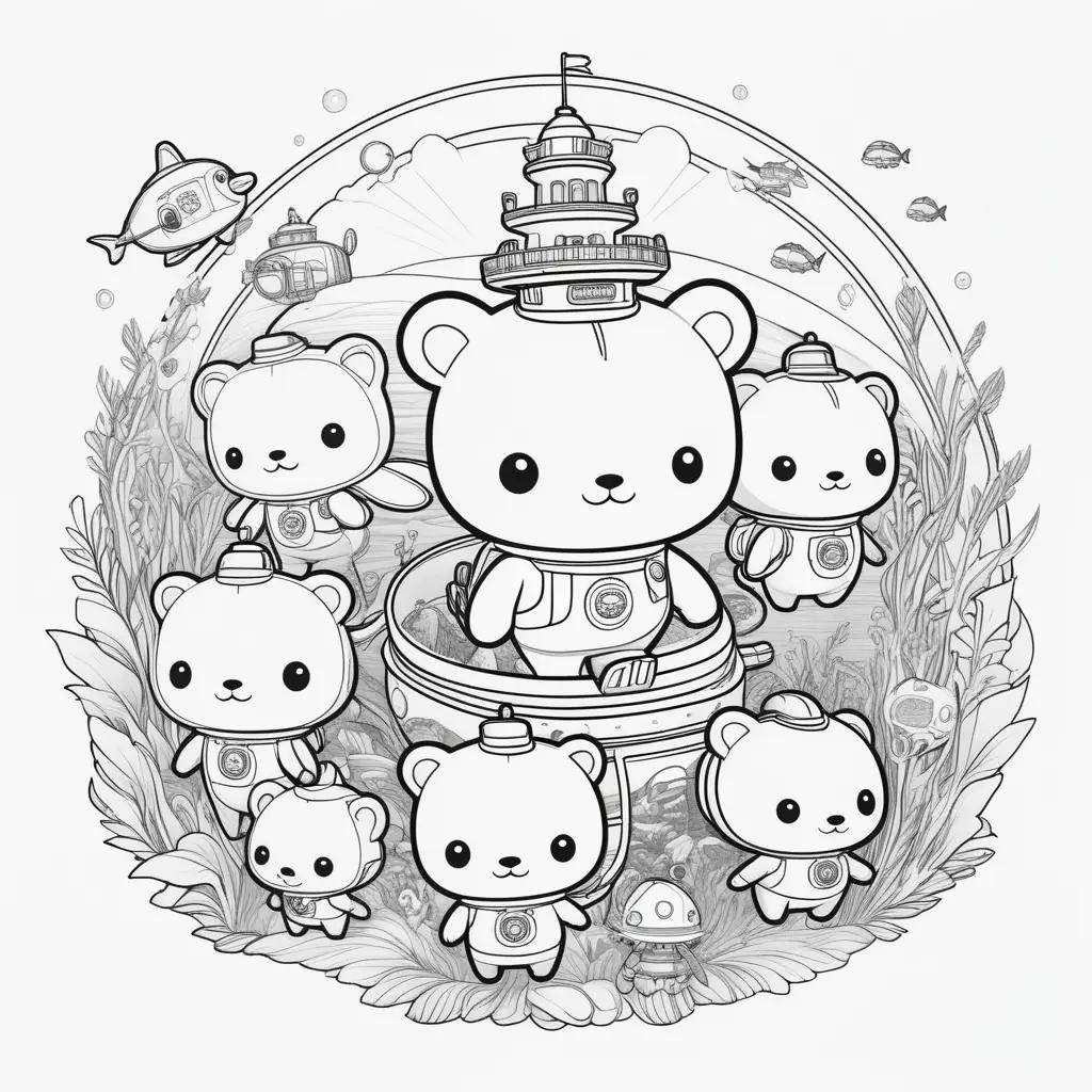 Black and white octonauts coloring pages with fish and boat