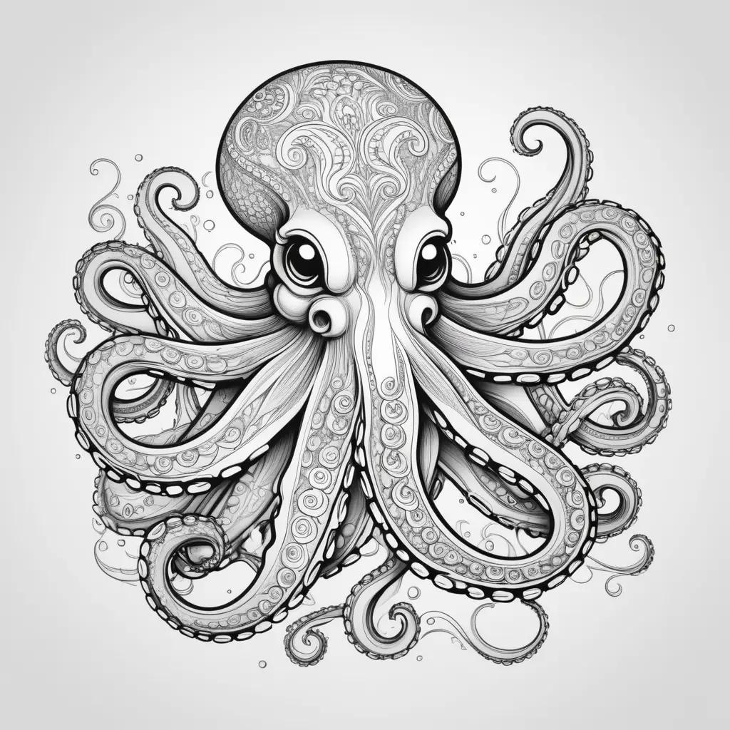 Black and white octopus coloring pages with swirls