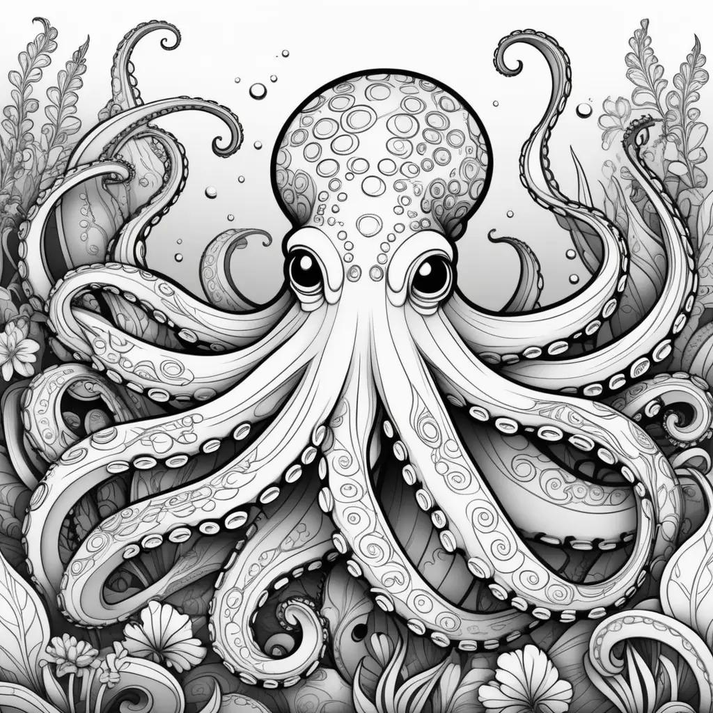 Black and white octopus coloring pages with swirls