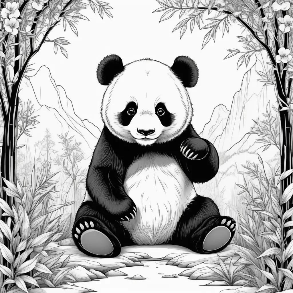 Black and white panda sitting in nature