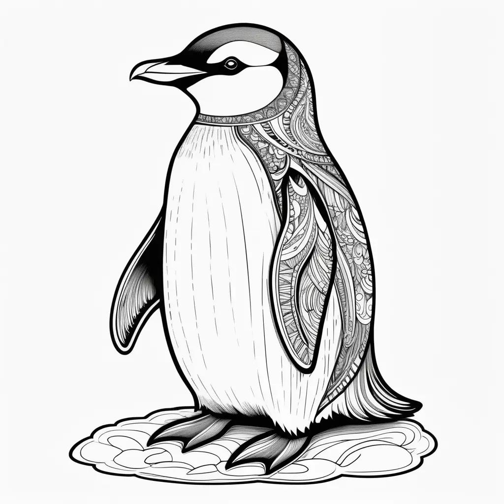 Black and white penguin drawing on a white background