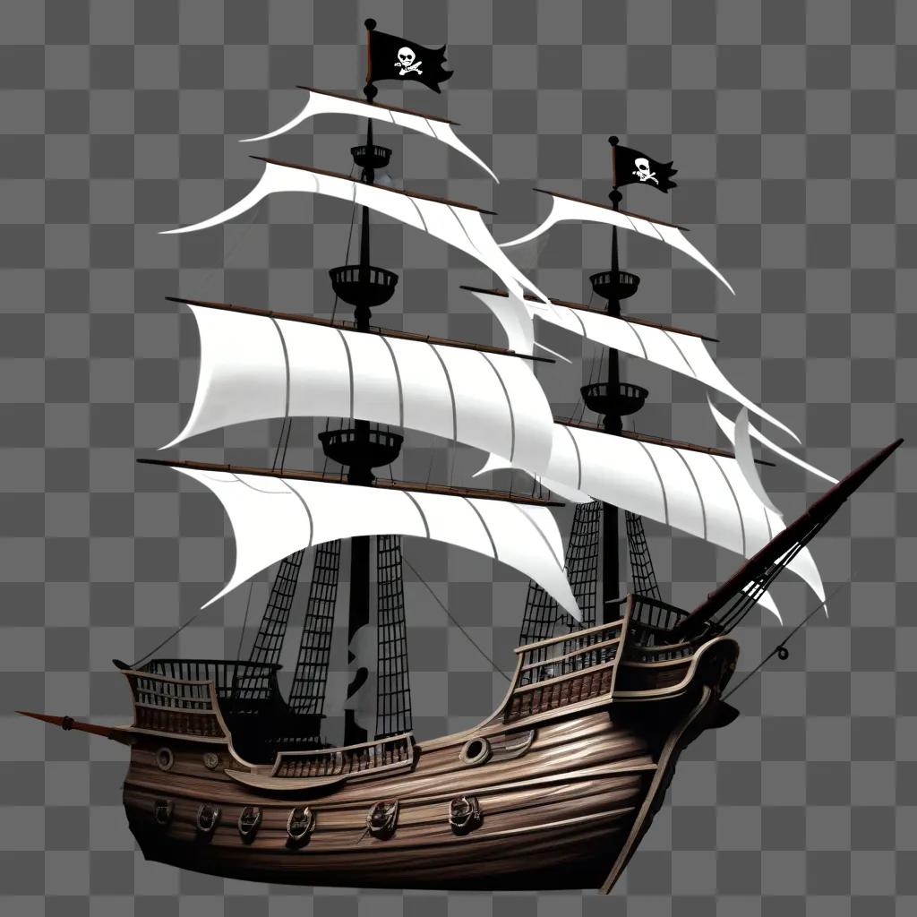 黒と白の海賊船のシルエット