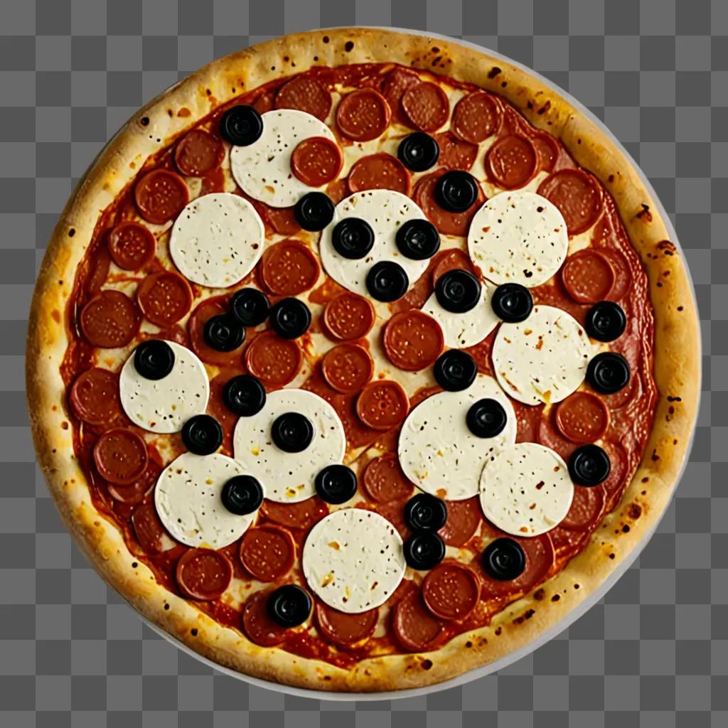 Black and white pizza clipart on a brown table